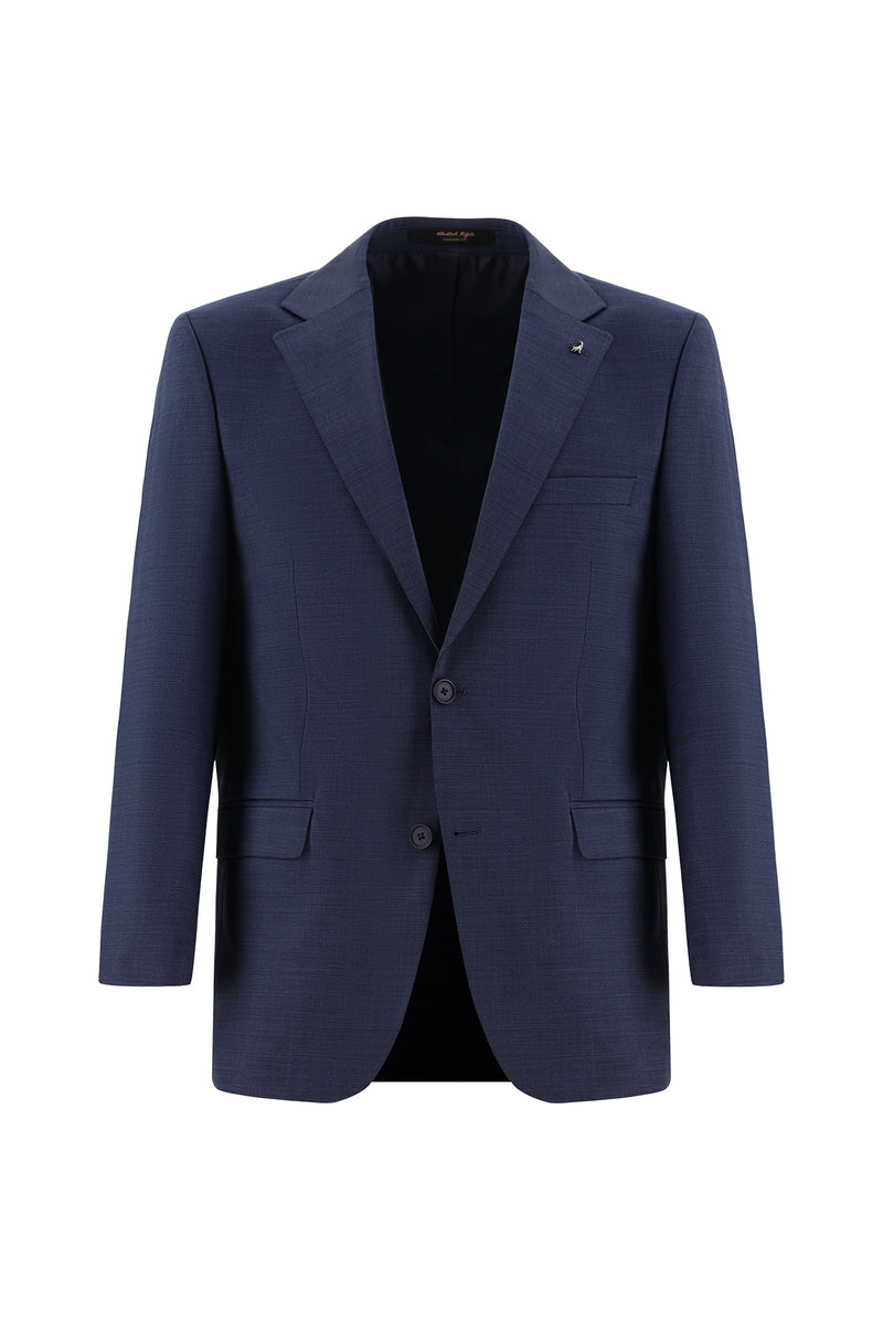 Orta Lacivert Relaxed Fit Rahat Kesim Yünlü Klasik Desenli Takım Elbise