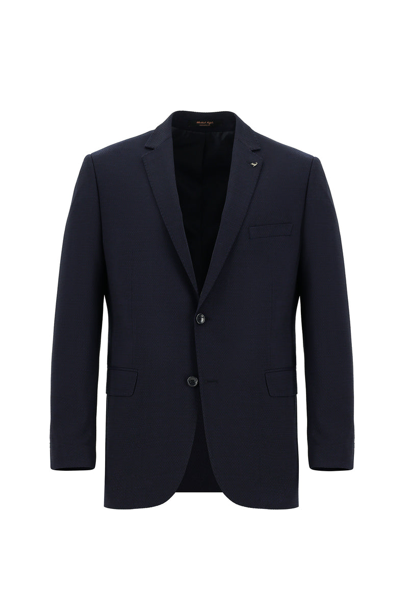 Koyu Lacivert Regular Fit Yünlü Desenli Kombinli Takım Elbise