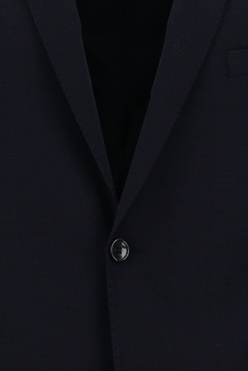 Koyu Lacivert Regular Fit Yünlü Desenli Kombinli Takım Elbise