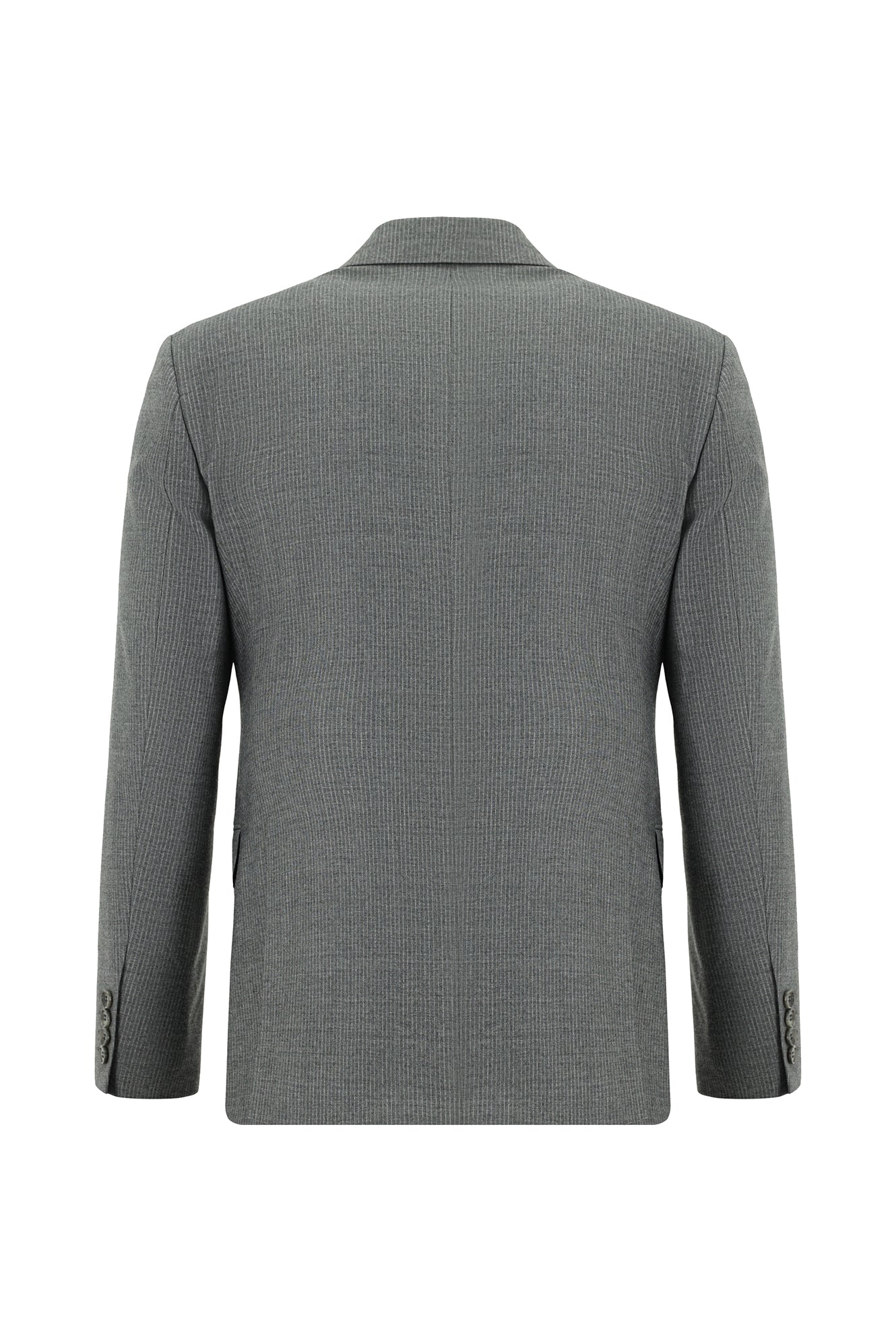 Orta Füme Slim Fit Dar Kesim Çizgili Yün Kruvaze Takım Elbise