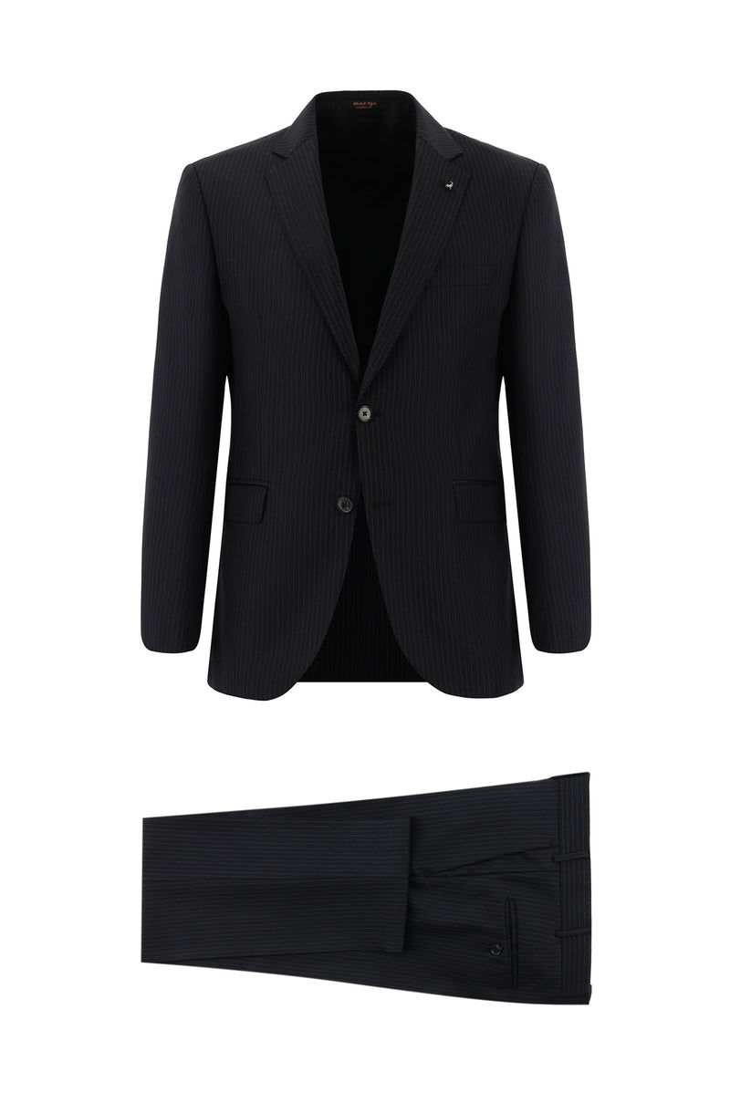 Siyah Yünlü Çizgili Takım Elbise