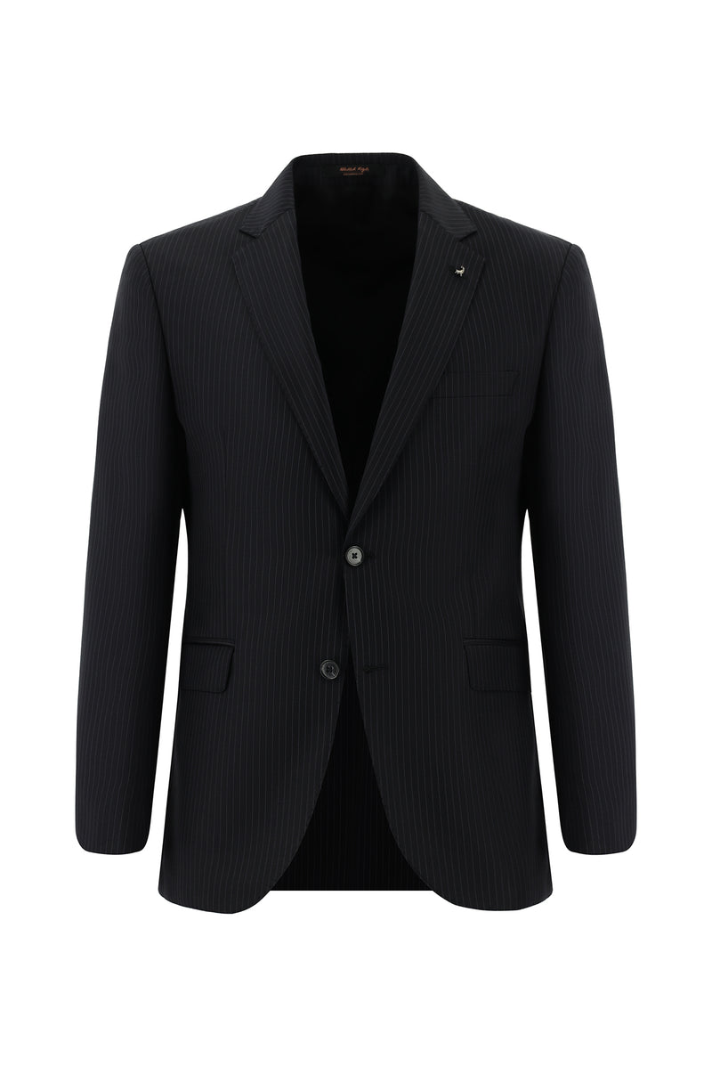 Siyah Yünlü Çizgili Takım Elbise