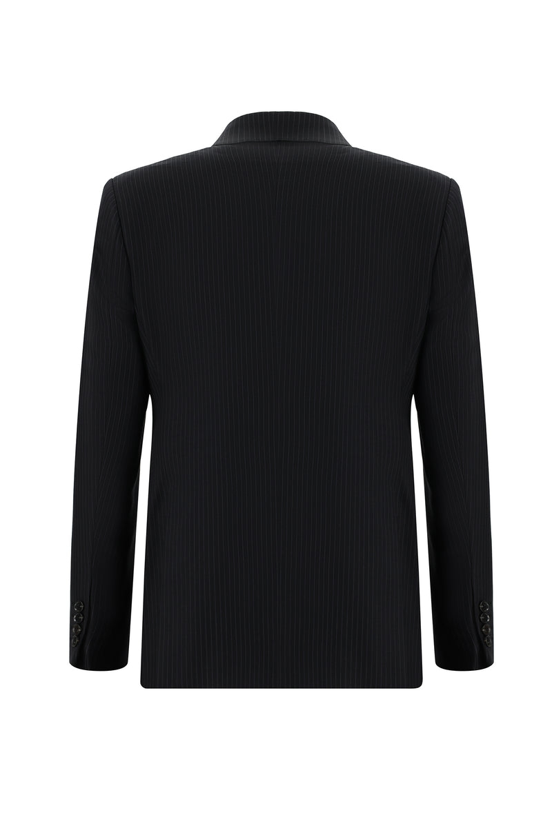 Siyah Yünlü Çizgili Takım Elbise