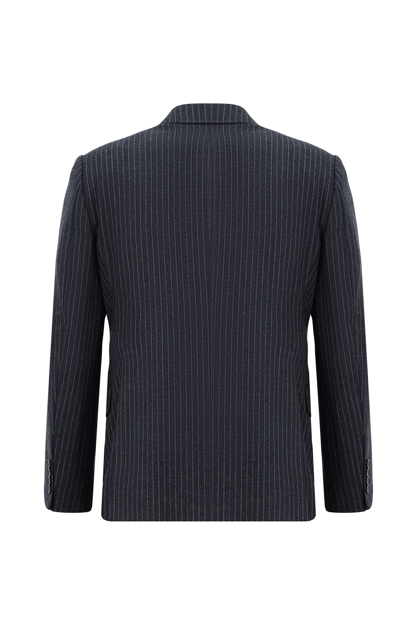 Koyu Lacivert Slim Fit Dar Kesim Yünlü Çizgili Kruvaze Takım Elbise