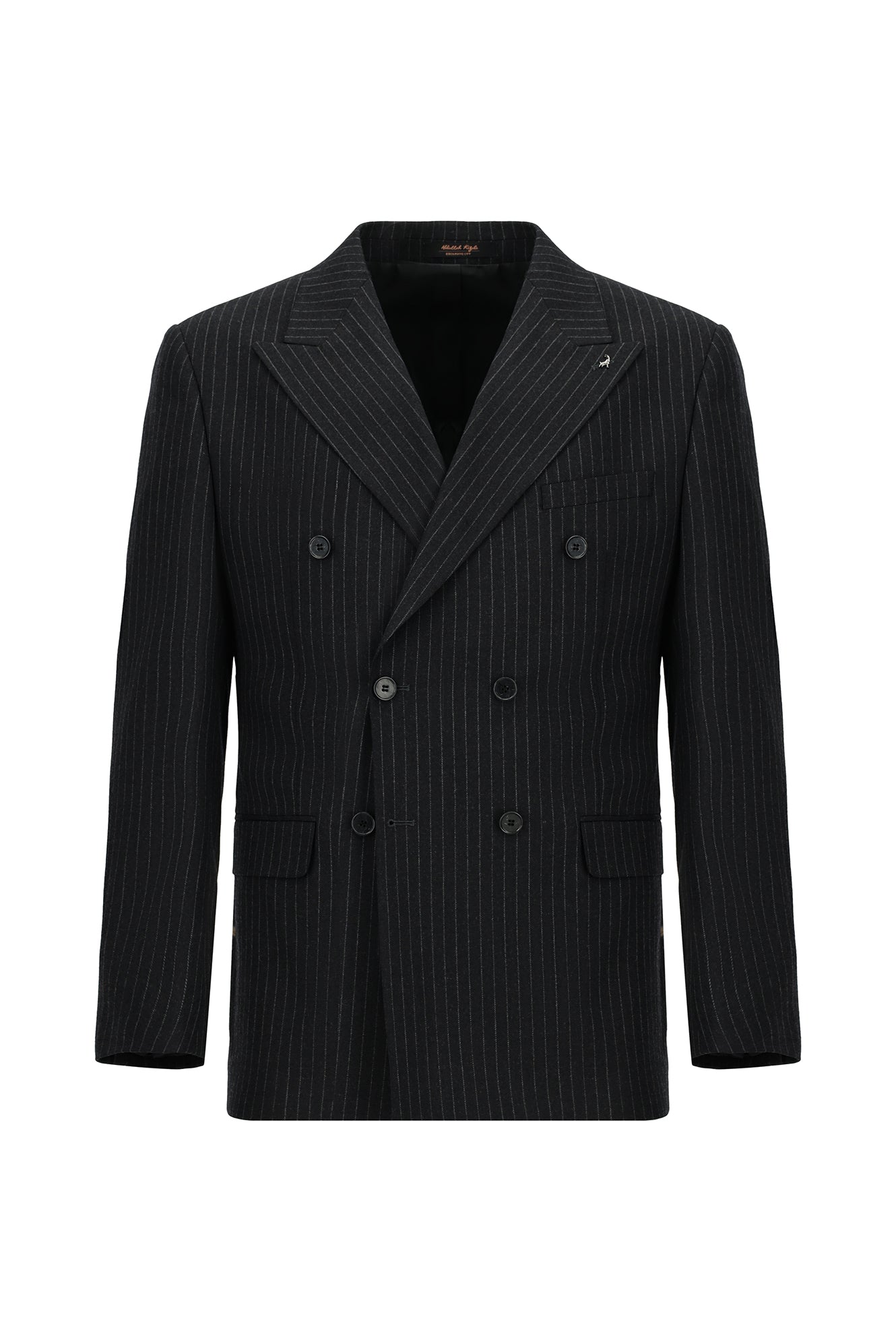 Siyah Lacivert Slim Fit Dar Kesim Yünlü Çizgili Kruvaze Takım Elbise