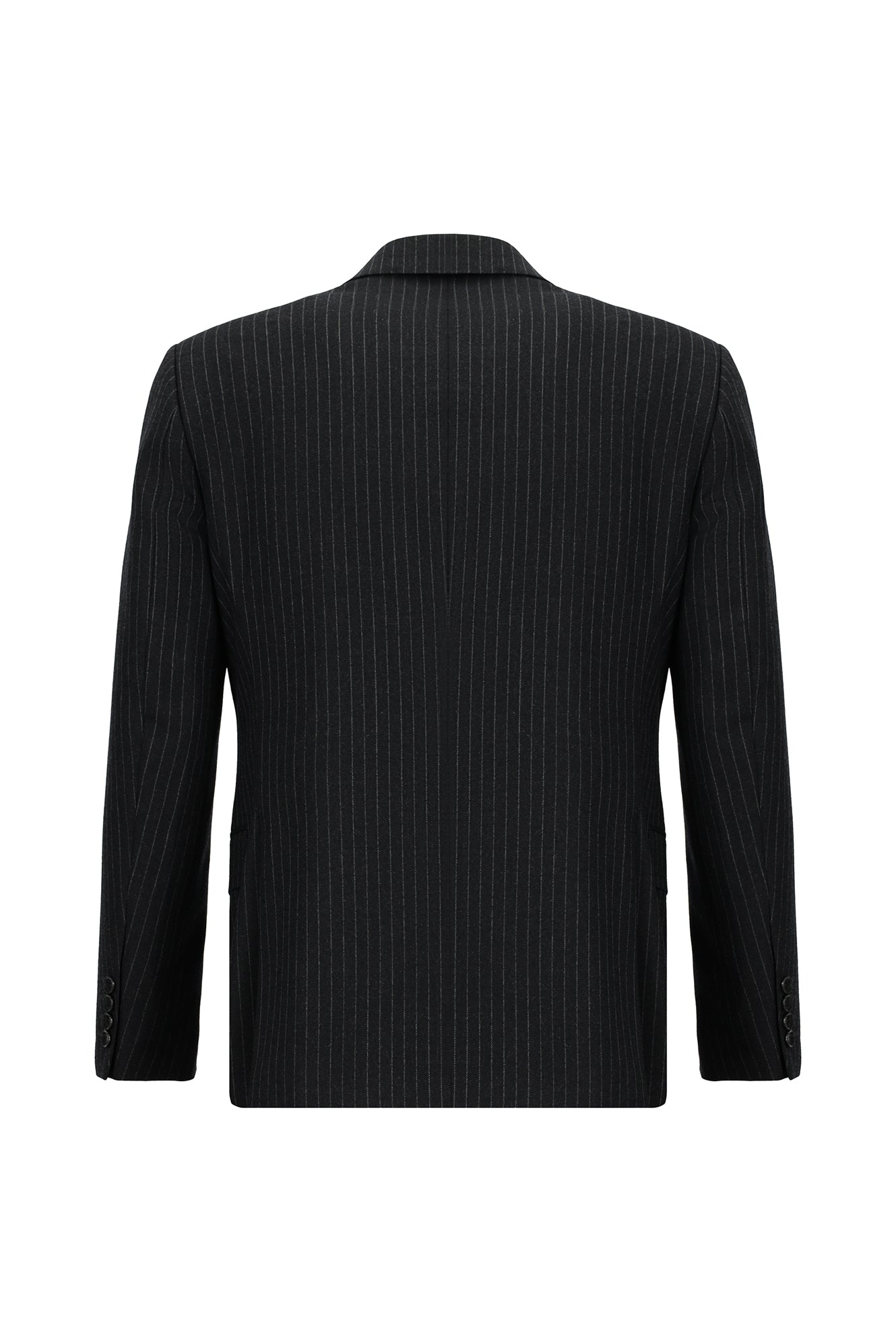 Siyah Lacivert Slim Fit Dar Kesim Yünlü Çizgili Kruvaze Takım Elbise