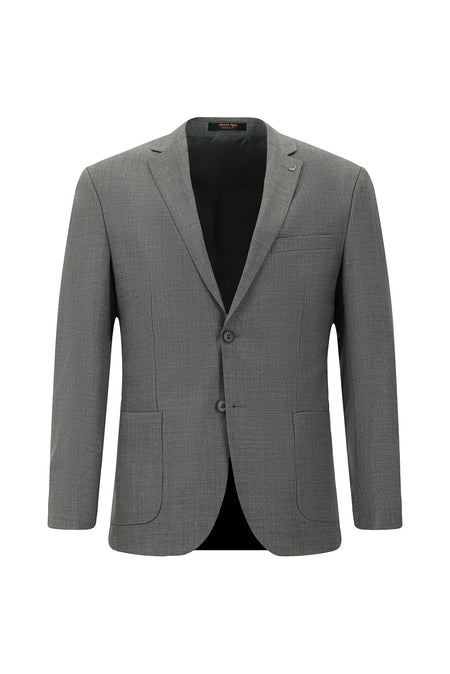 Orta Füme Super Slim Fit Ekstra Dar Kesim Desenli Yünlü Takım Elbise