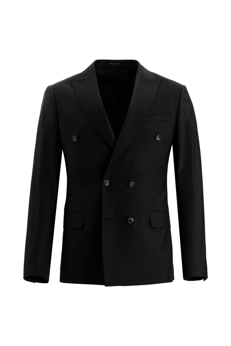 Siyah Super Slim Fit Ekstra Dar Kesim Yünlü Yelekli Kuşgözü Takım Elbise