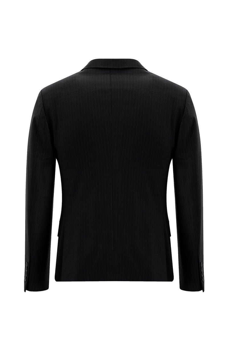 Siyah Super Slim Fit Ekstra Dar Kesim Yünlü Yelekli Kuşgözü Takım Elbise