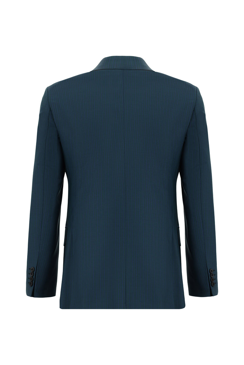 Koyu Yeşil Super Slim Fit Ekstra Dar Kesim Yünlü Klasik Desenli Takım Elbise