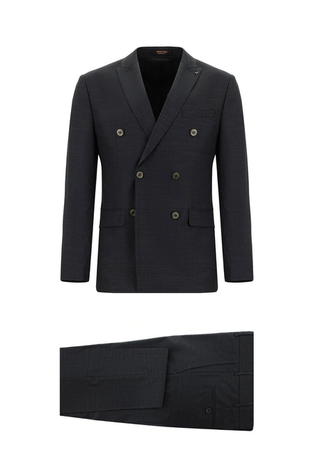 Orta Antrasit Super Slim Fit Ekstra Dar Kesim Çizgili Yünlü Kruvaze Takım Elbise