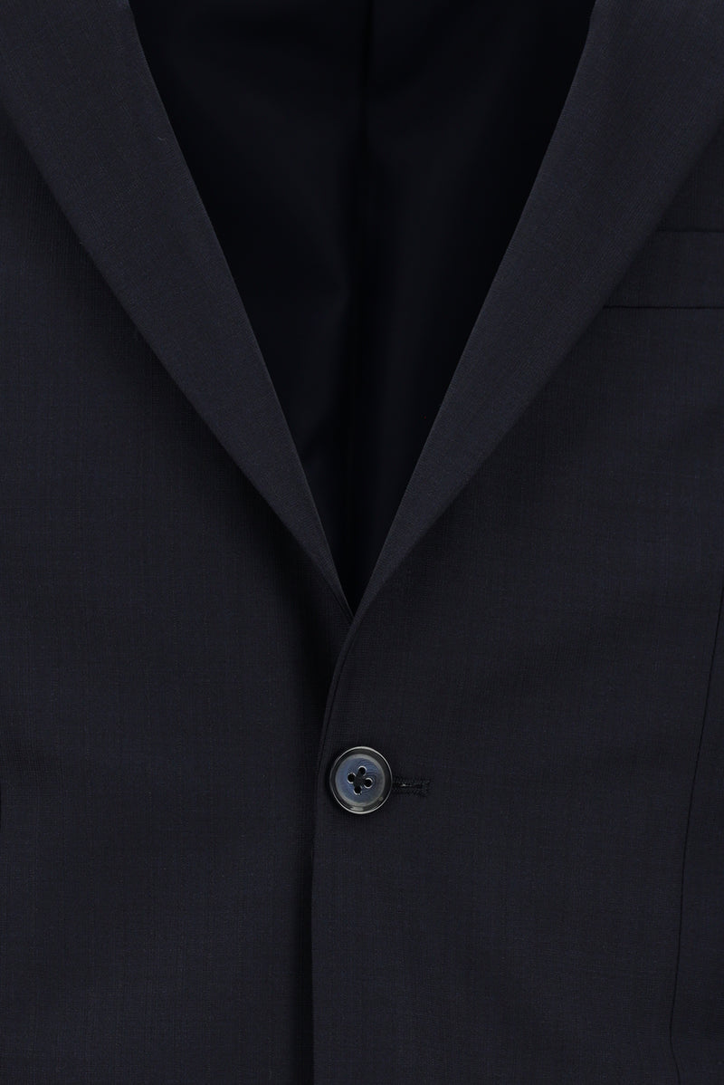 Koyu Lacivert Slim Fit Dar Kesim Klasik Çizgili Yünlü Takım Elbise