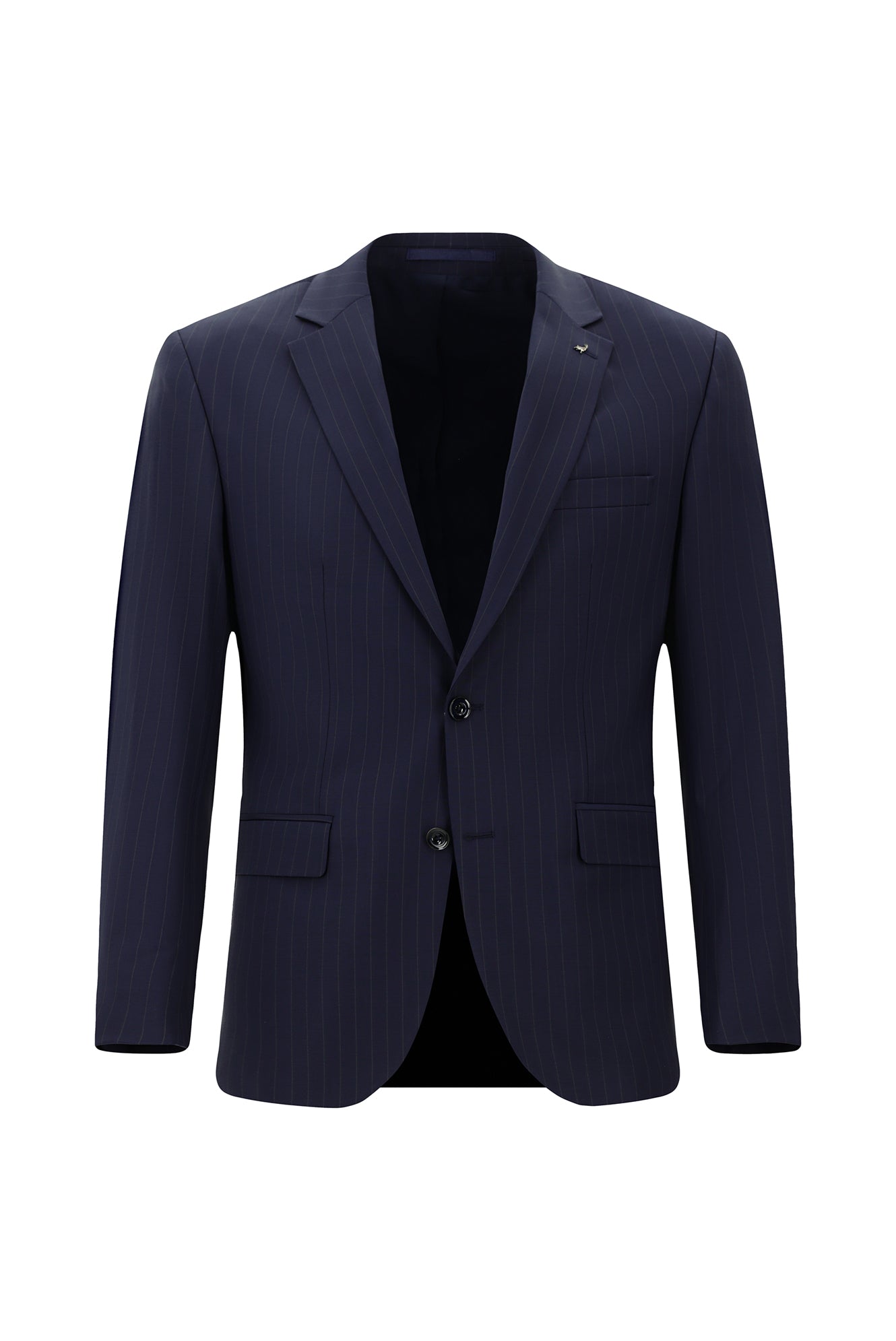 Koyu Lacivert Regular Fit Çantalı Flex Suit Yünlü Çizgili Klasik Takım Elbise