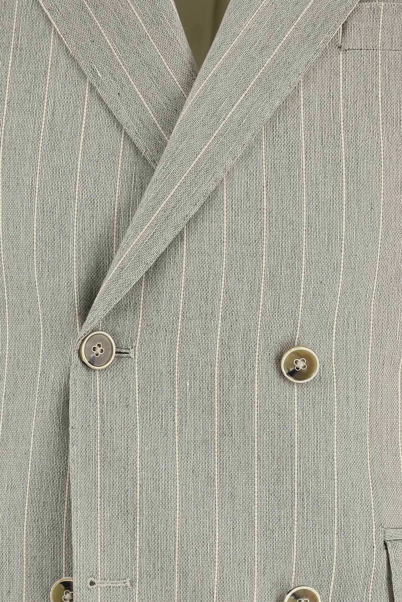 Açık Gri Slim Fit Dar Kesim Çizgili Keten Kruvaze Takım Elbise