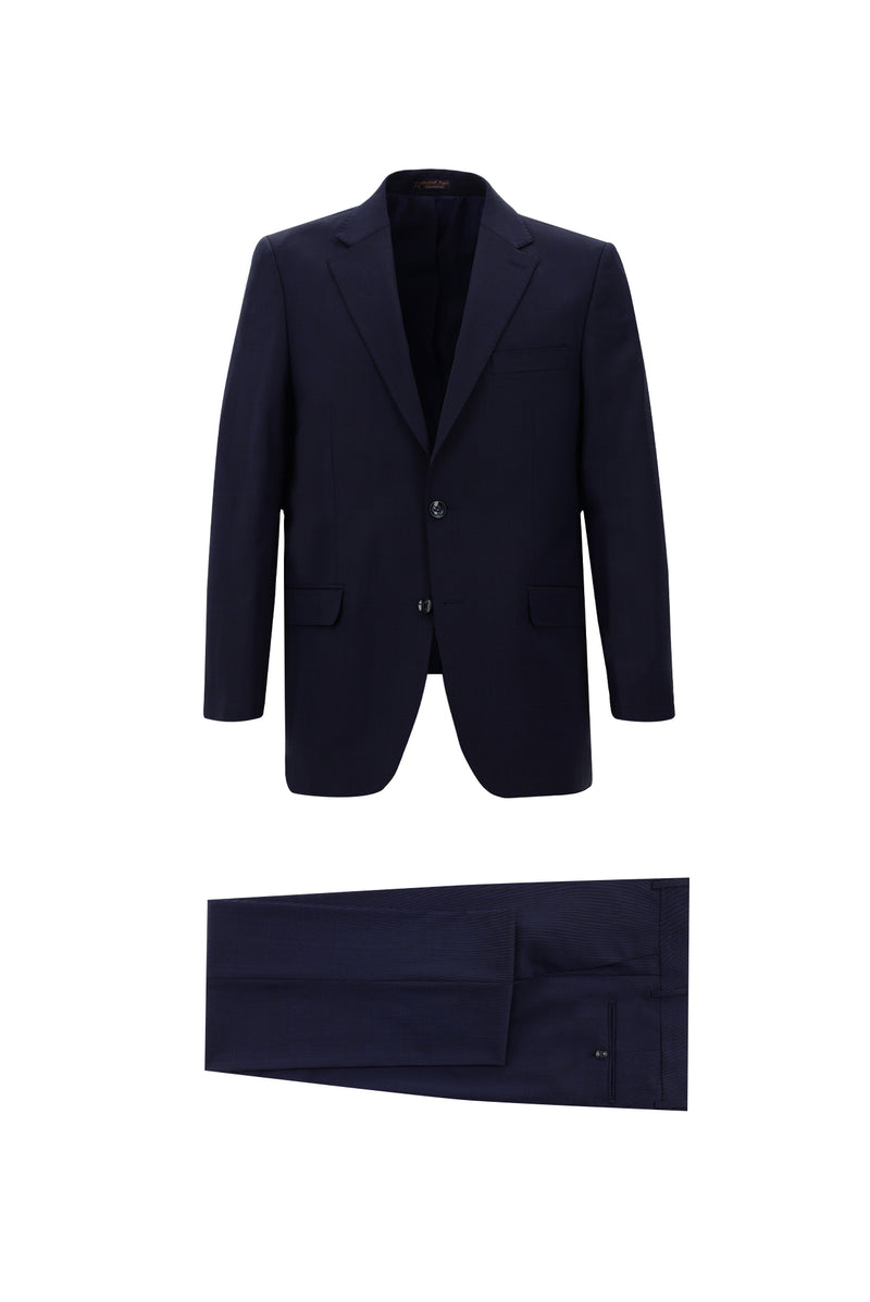 Orta Lacivert Relaxed Fit Rahat Kesim Yünlü Klasik Kareli Takım Elbise