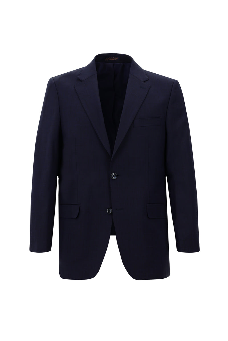 Orta Lacivert Relaxed Fit Rahat Kesim Yünlü Klasik Kareli Takım Elbise