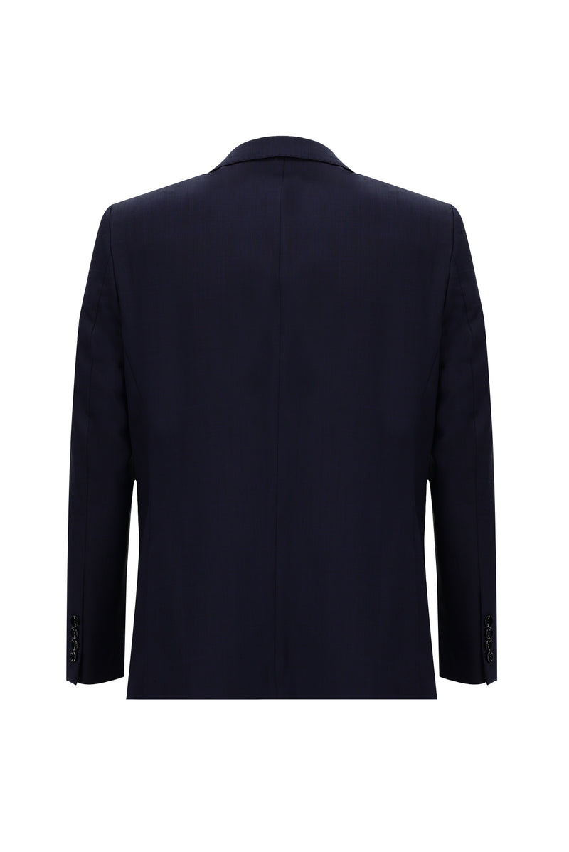 Orta Lacivert Relaxed Fit Rahat Kesim Yünlü Klasik Kareli Takım Elbise