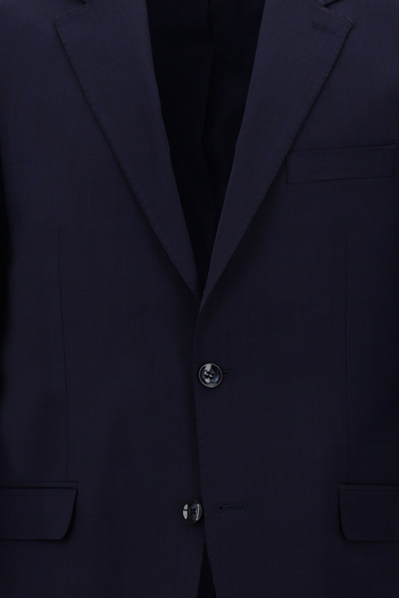 Orta Lacivert Relaxed Fit Rahat Kesim Yünlü Klasik Kareli Takım Elbise