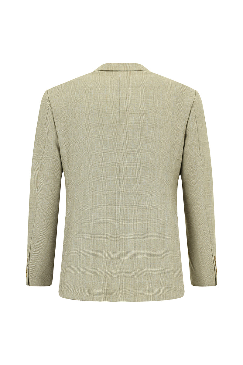 Orta Bej Regular Fit Klasik Ekose Yünlü Kaşmir Karışımlı Takım Ebise