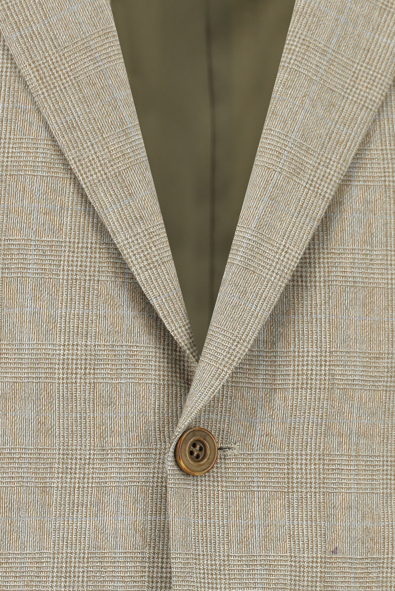 Orta Bej Regular Fit Klasik Ekose Yünlü Kaşmir Karışımlı Takım Ebise