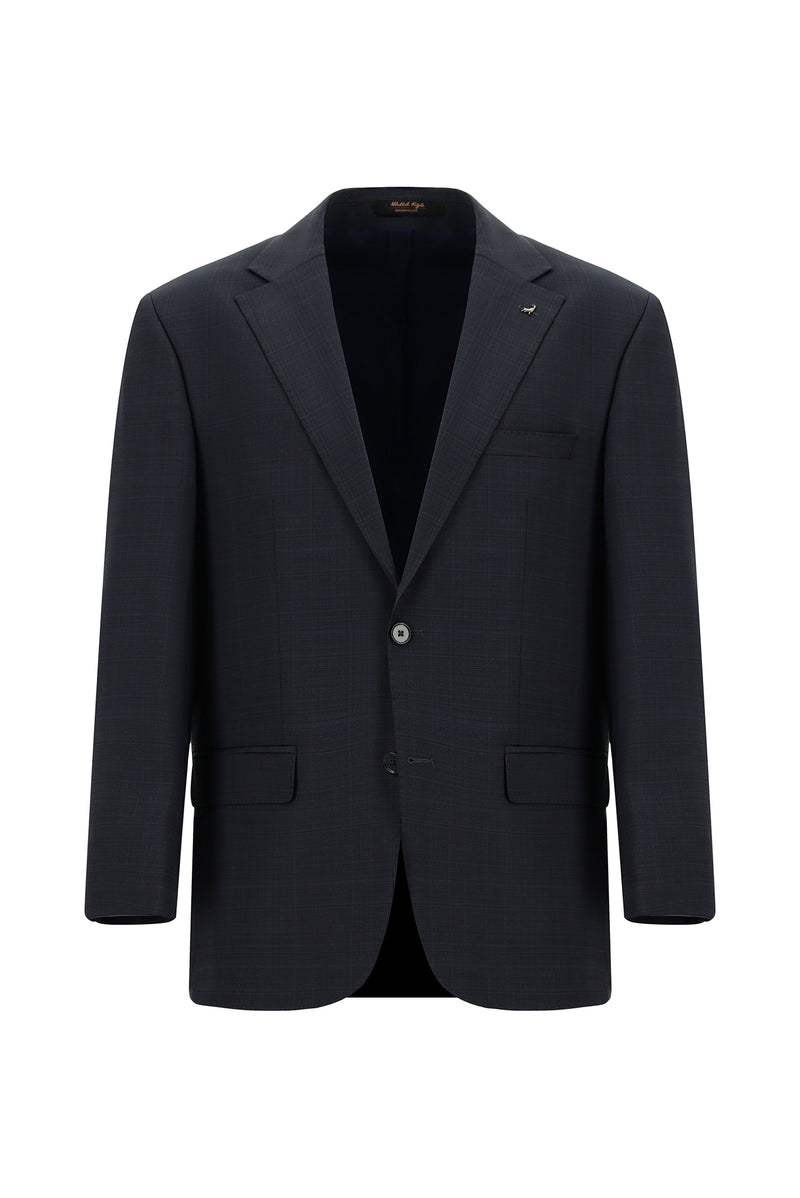 Koyu Lacivert Yünlü Klasik Ekose Takım Elbise