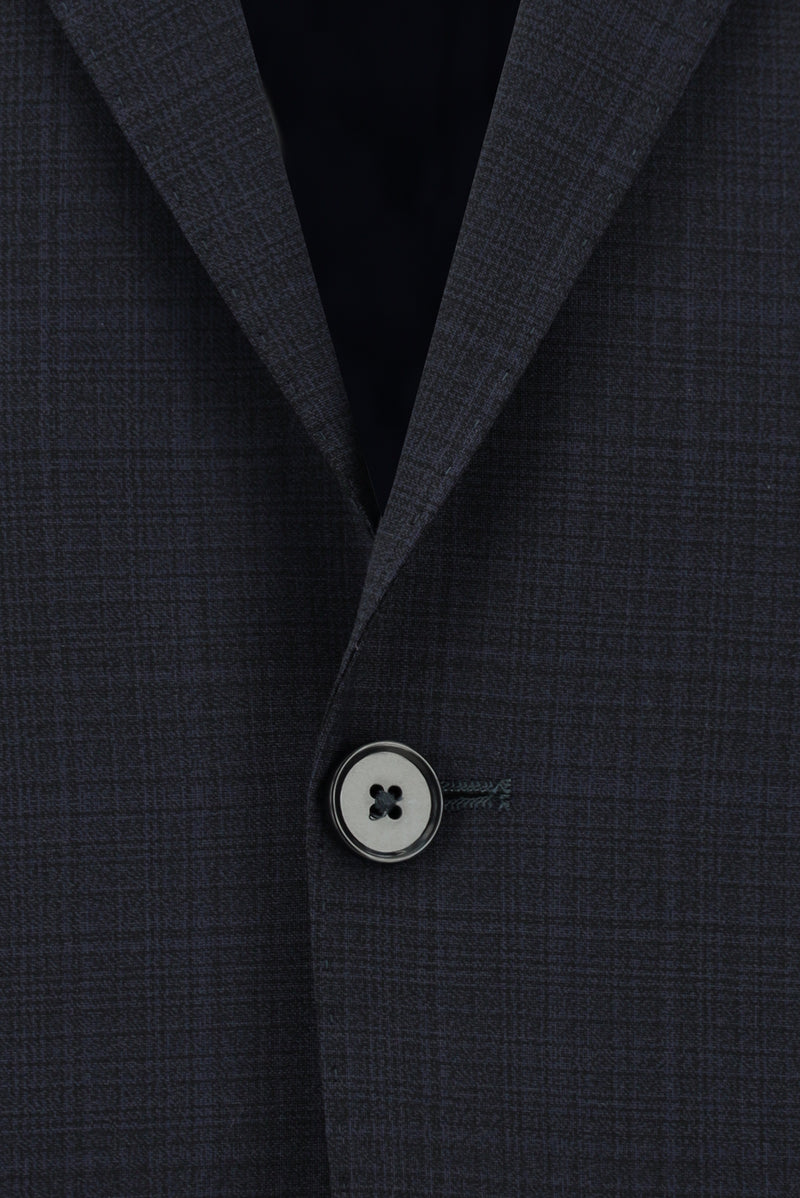 Koyu Lacivert Yünlü Klasik Ekose Takım Elbise