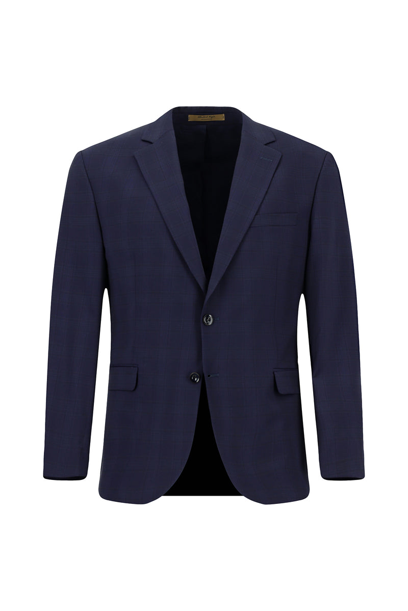 Koyu Lacivert Regular Fit Klasik Ekose Yünlü Takım Ebise