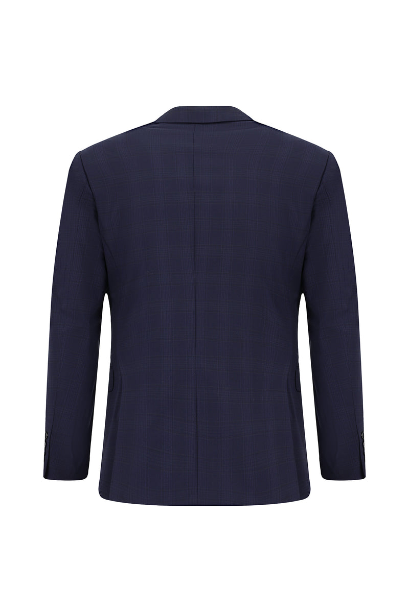 Koyu Lacivert Regular Fit Klasik Ekose Yünlü Takım Ebise