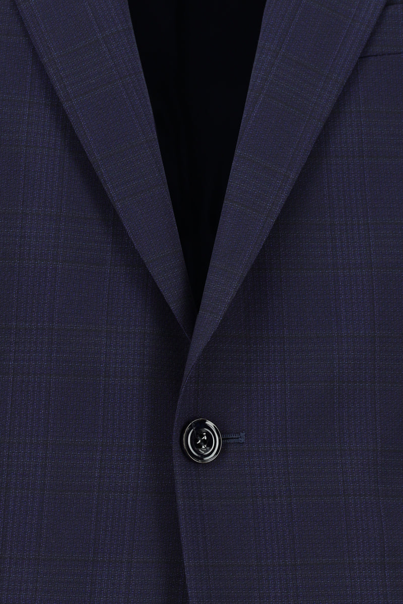 Koyu Lacivert Regular Fit Klasik Ekose Yünlü Takım Ebise