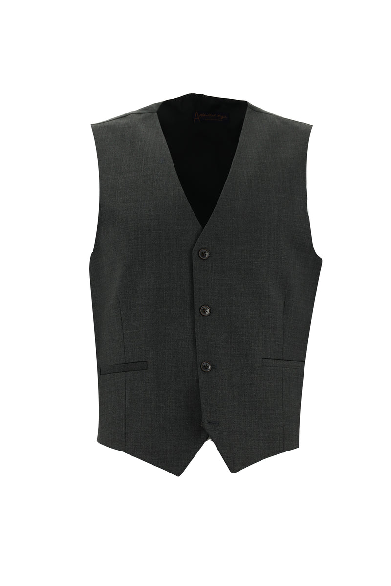 Orta Antrasit Slim Fit Dar Kesim Yünlü Kombinli Yelekli Takım Elbise