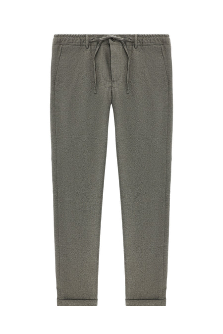 Orta Kahve Super Slim Fit Ekstra Dar Kesim Beli Lastikli İpli Yünlü Klasik Kumaş Pantolon