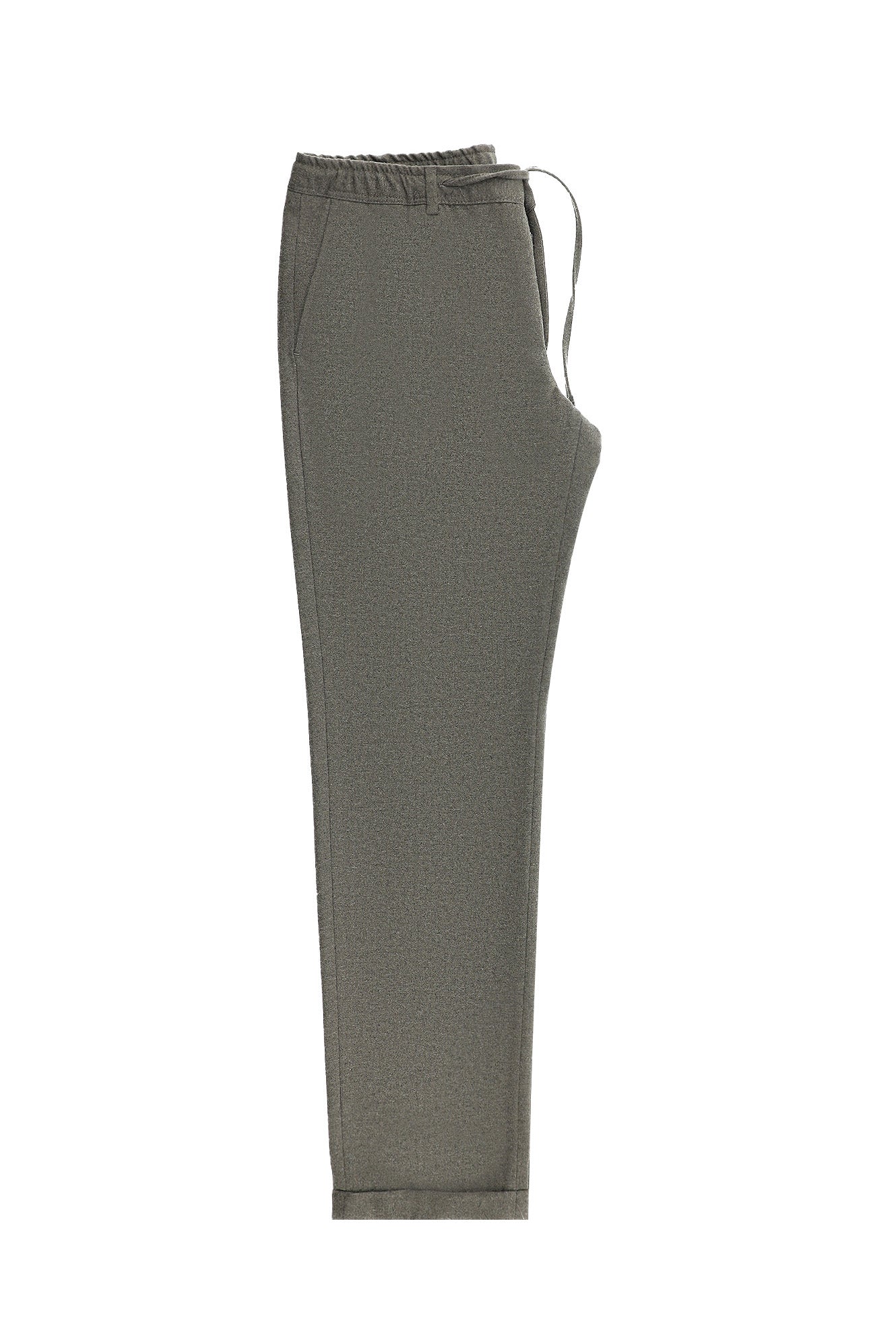 Orta Kahve Super Slim Fit Ekstra Dar Kesim Beli Lastikli İpli Yünlü Klasik Kumaş Pantolon