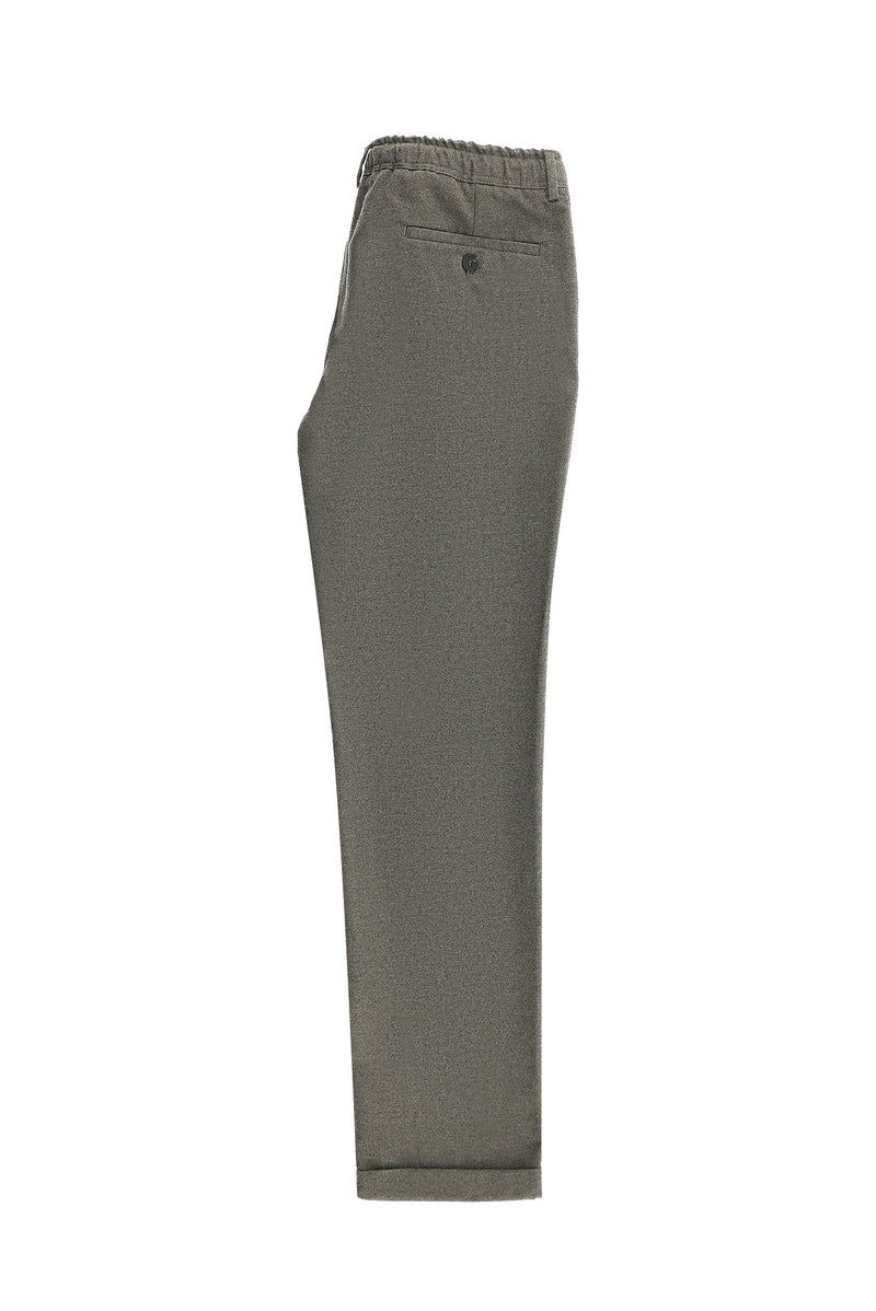 Orta Kahve Super Slim Fit Ekstra Dar Kesim Beli Lastikli İpli Yünlü Klasik Kumaş Pantolon