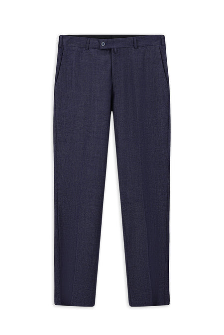 Koyu Lacivert Regular Fit Desenli Yünlü Flanel Klasik Pantolon