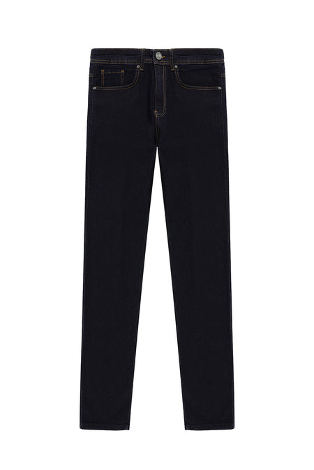 Koyu Lacivert Slim Fit Dar Kesim Likralı Denim Pantolon
