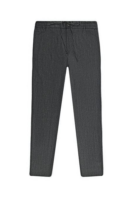 Koyu Füme Super Slim Fit Ekstra Dar Kesim Yünlü Beli Lastikli İpli Pantolon