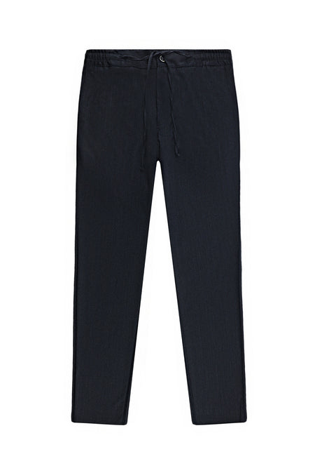 Koyu Lacivert Super Slim Fit Ekstra Dar Kesim Yünlü Beli Lastikli İpli Pantolon