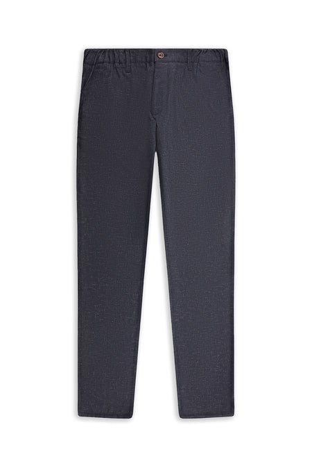Orta Lacivert Slim Fit Dar Kesim Keten Karışımlı Klasik Kumaş Pantolon