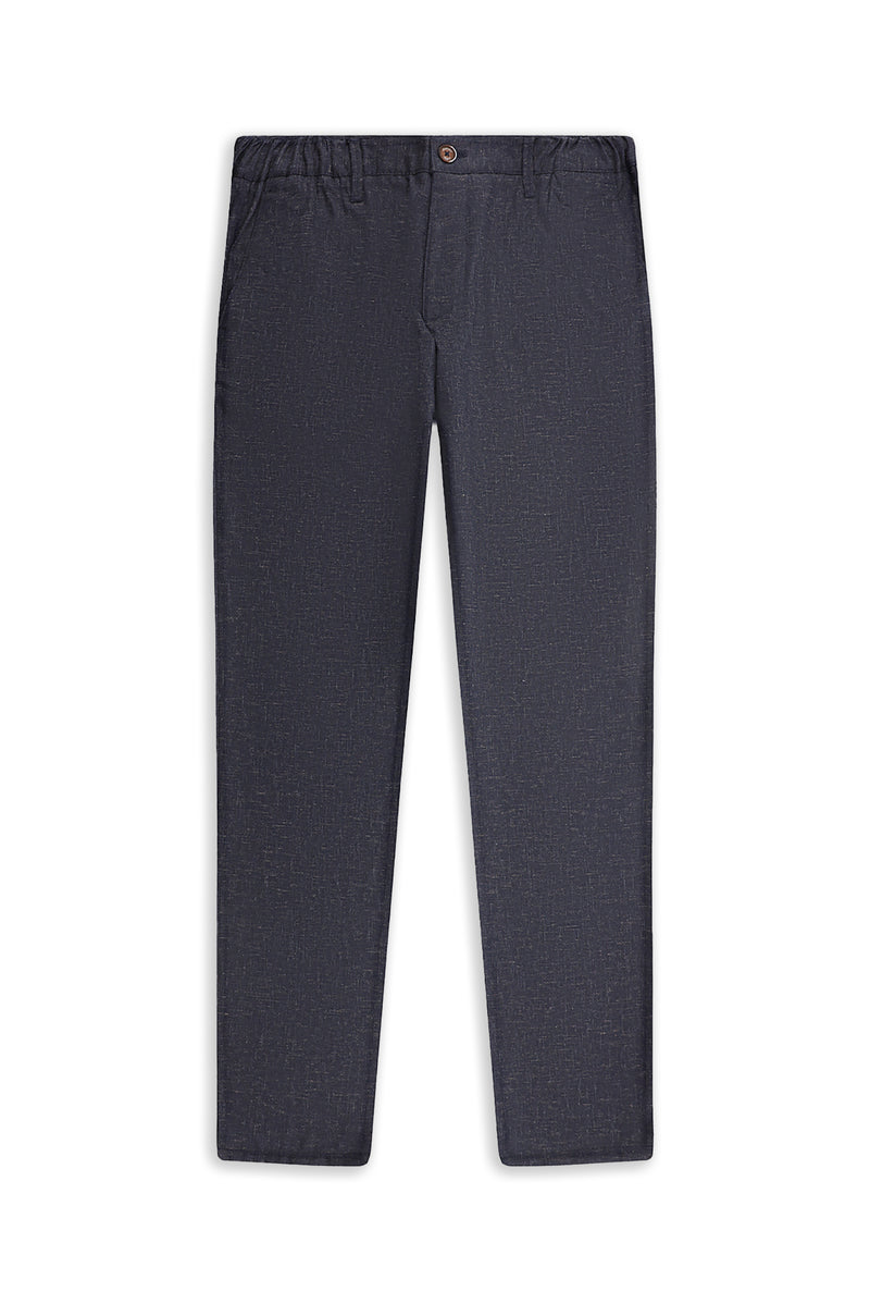 Orta Lacivert Slim Fit Dar Kesim Keten Karışımlı Klasik Kumaş Pantolon