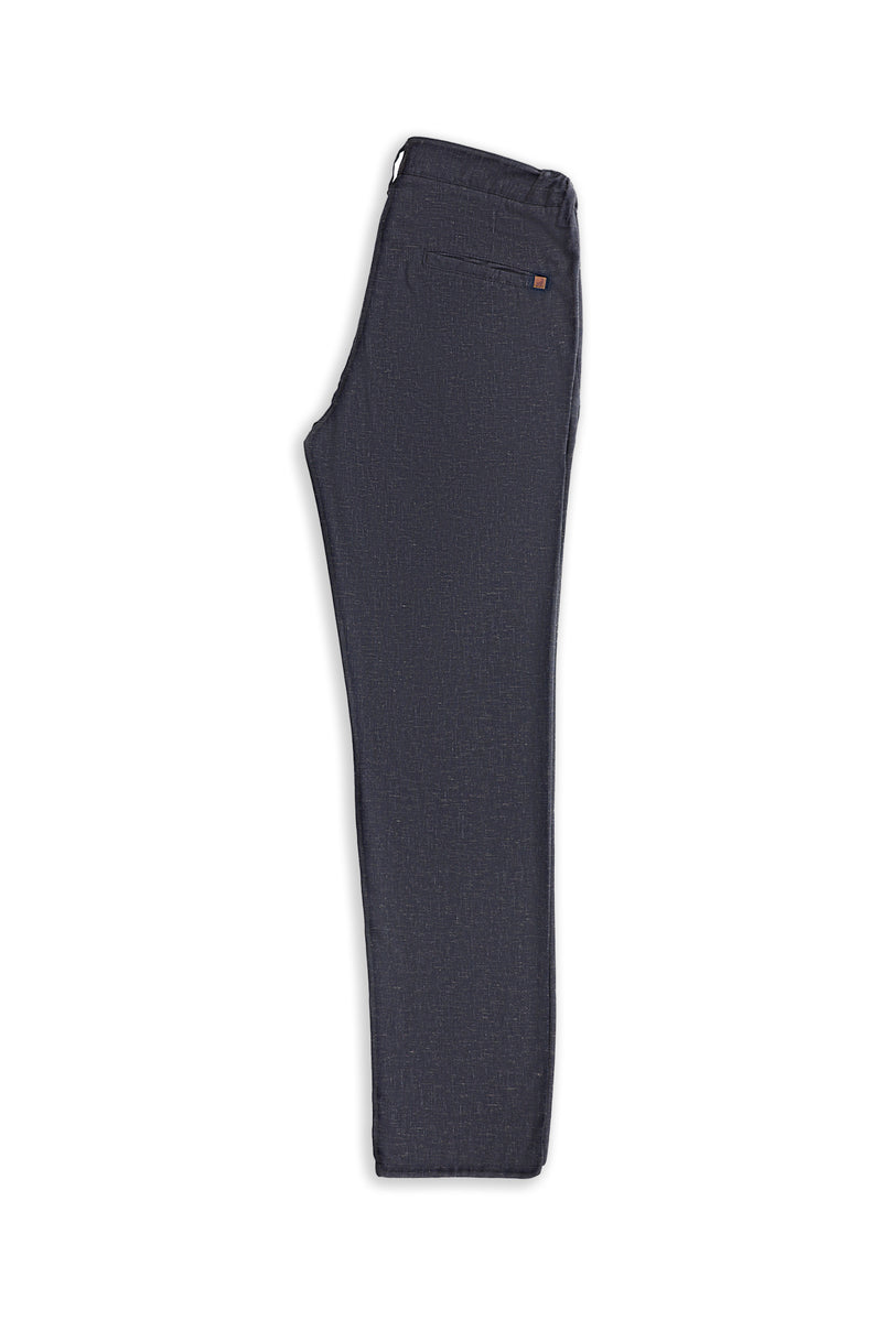 Orta Lacivert Slim Fit Dar Kesim Keten Karışımlı Klasik Kumaş Pantolon