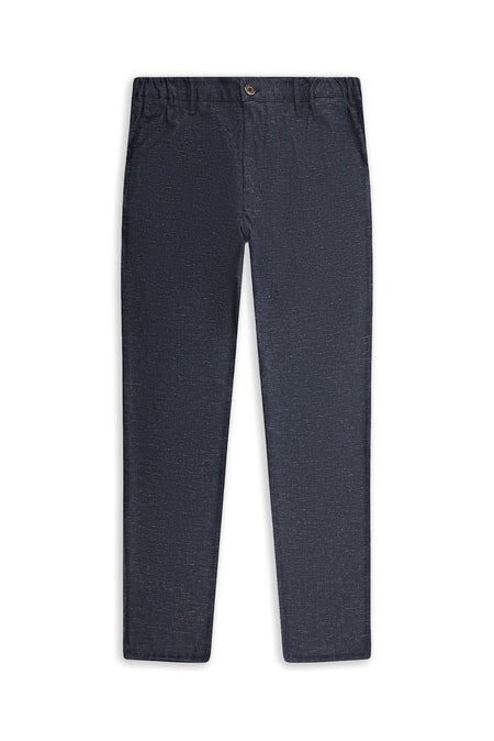 Koyu Lacivert Slim Fit Dar Kesim Keten Karışımlı Klasik Kumaş Pantolon