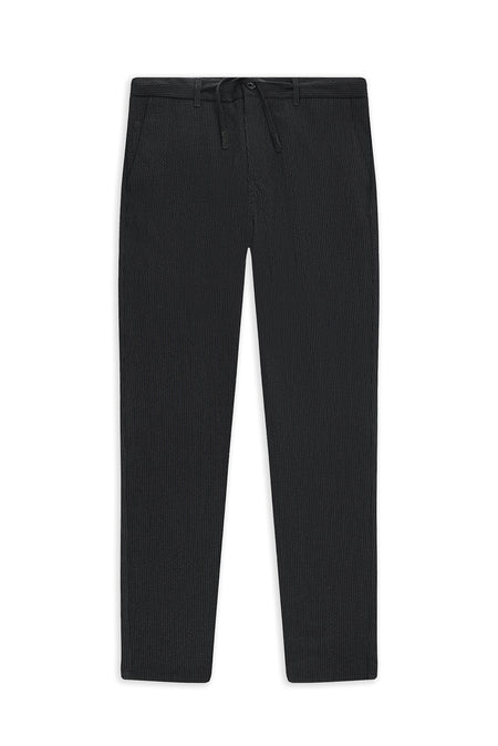 Siyah Regular Fit Beli İpli Likralı Gofre Klasik Kumaş Pantolon