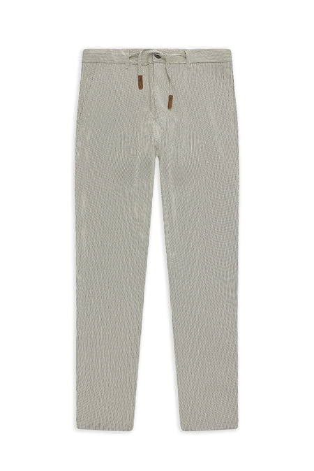 Orta Bej Regular Fit Beli İpli Likralı Gofre Klasik Kumaş Pantolon