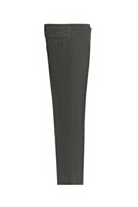 Koyu Kahve Regular Fit Desenli Yün Klasik Kumaş Pantolon