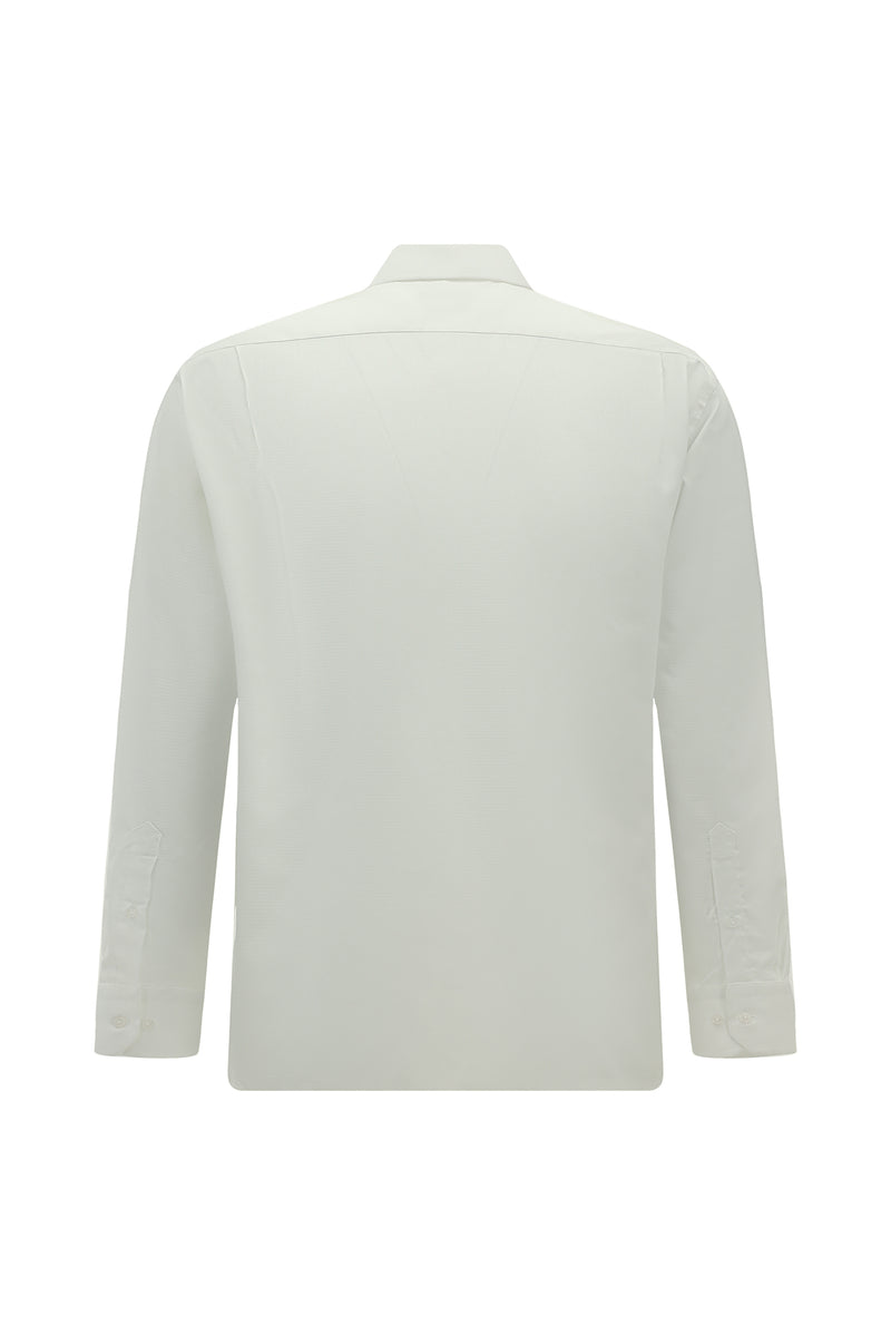 Beyaz Uzun Kol Desenli Cepli Pamuk Klasik Non Iron Gömlek