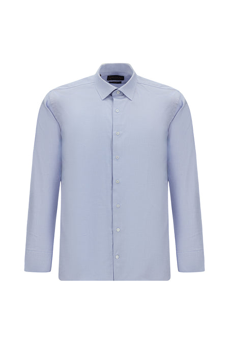 Açık Mavi Uzun Kol Slim Fit Dar Kesim Oxford Pamuk Gömlek