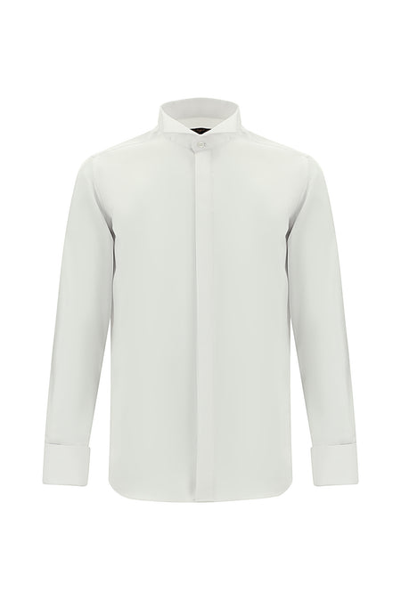 Beyaz Ata Yaka Slim Fit Dar Kesim Non Iron Pamuk Gömlek