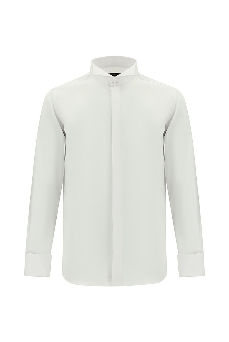 Beyaz Ata Yaka Slim Fit Dar Kesim Non Iron Pamuk Gömlek