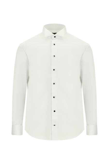 Beyaz Ata Yaka Slim Fit Dar Kesim Non Iron Pamuk Gömlek