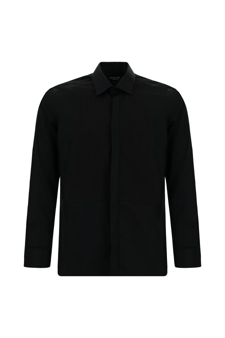 Siyah Uzun Kol Slim Fit Dar Kesim Pamuk Piliseli Gömlek